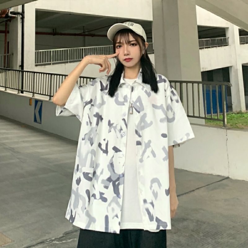Áo Sơ Mi Tay Ngắn Unisex Cổ Bẻ Phong Cách Hàn Quốc Freesize