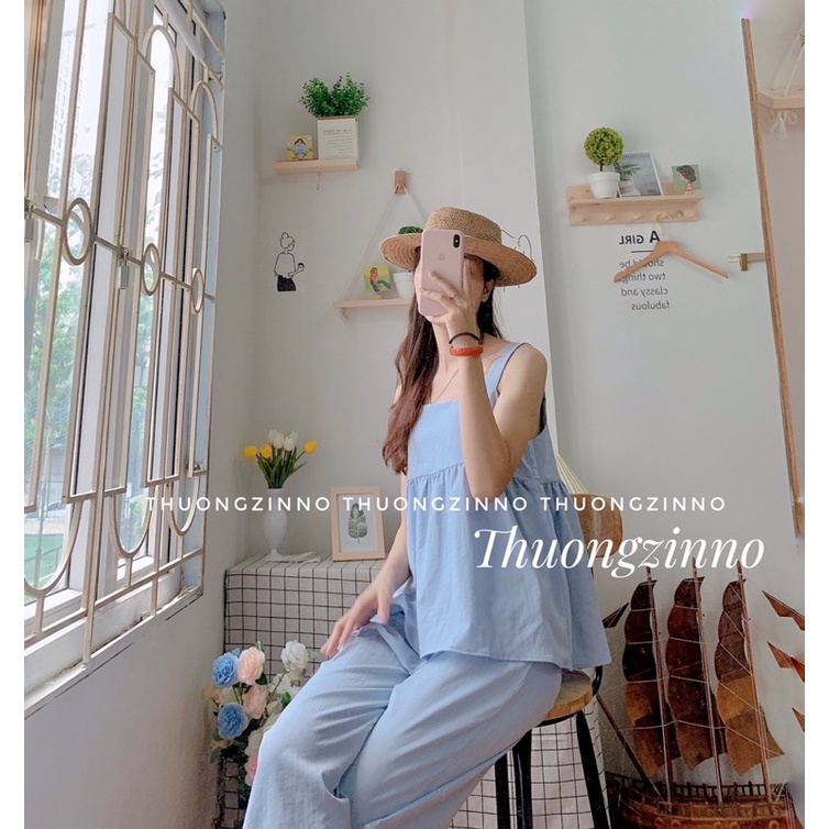 [Ảnh thật/Video] Set Áo Hai Dây Quần Rút Ống Siêu Đẹp