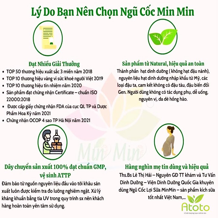 Ngũ Cốc Lợi Sữa Min Min, Bột Ngũ Cốc Bà Bầu 29 Hạt Giúp Mẹ Tăng Sữa, Bé Tăng Cân, Hộp 500g