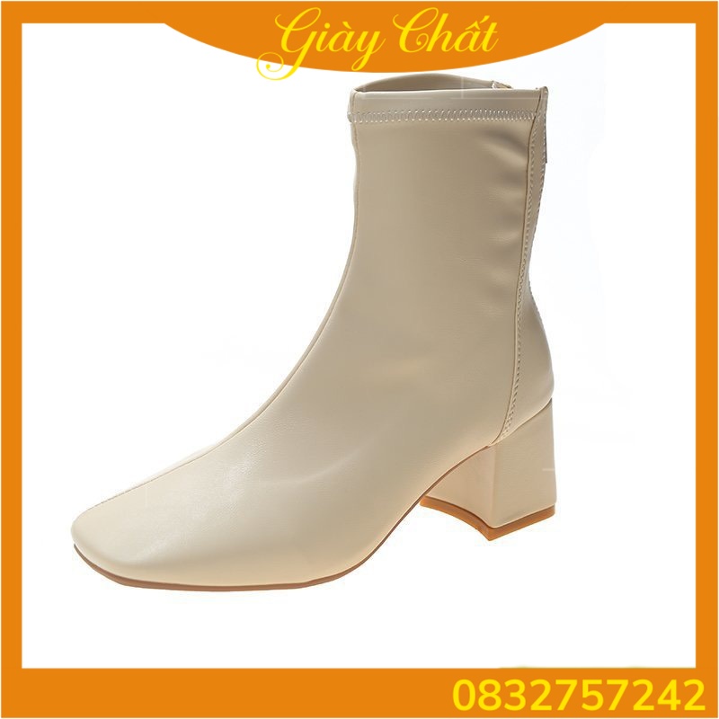 {Giày chất} Giày bốt da mềm nữ cao cổ lót nỉ khóa sau cao cấp-boot mũi vuông đế 5 phân mã 7089 M7242