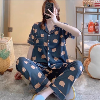 Bộ pijama nữ [ RỂ VÔ ĐỊCH ] Bộ đồ ngủ cộc tay vải kate quần dài nhiều màu đáng yêu,