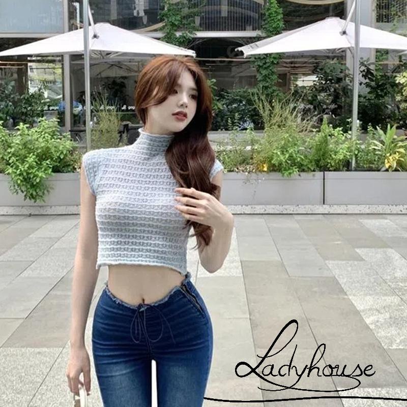 Áo Dệt Kim Mỏng Tay Ngắn Cổ Cao Phong Cách Hàn Quốc Thời Trang Cho Nữ