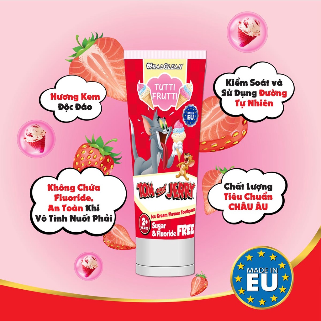 Kem đánh răng trẻ em OralClean Tom &amp; Jerry Tutti-Frutti 75ml