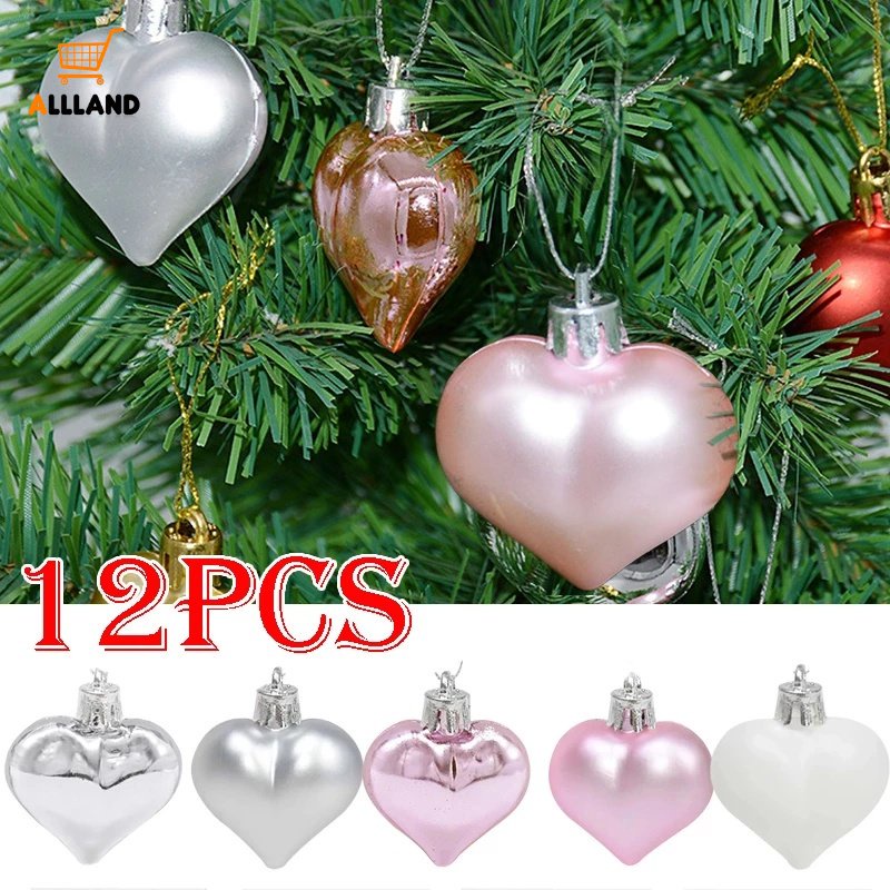 Hộp 12 Trái Tim Lấp Lánh Trang Trí Cây Thông Giáng Sinh / Năm Mới