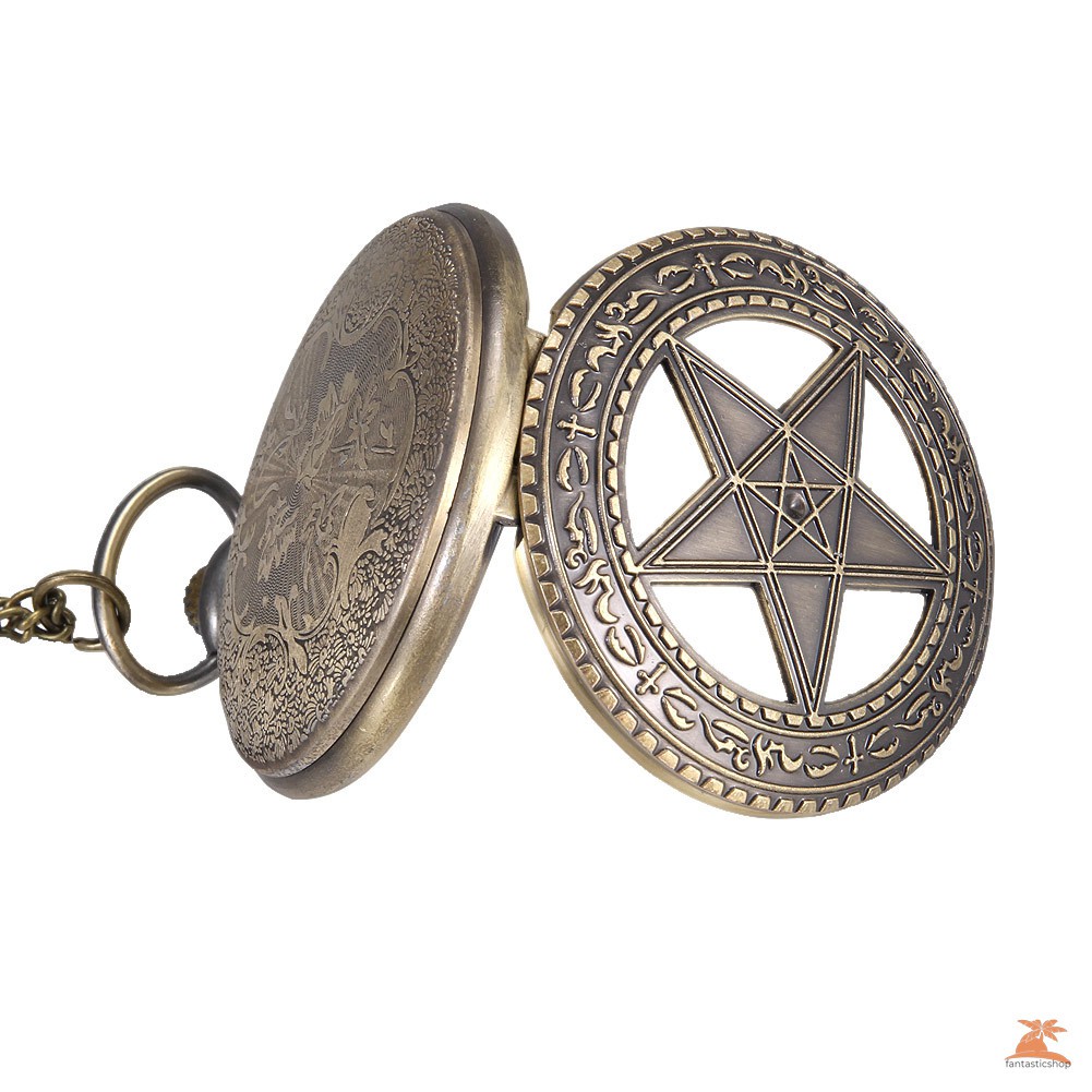 #Đồng hồ bỏ túi# 1pc Men Women Quartz Pocket Watch 5-Pointed Star Hollow Carved Case with Chain