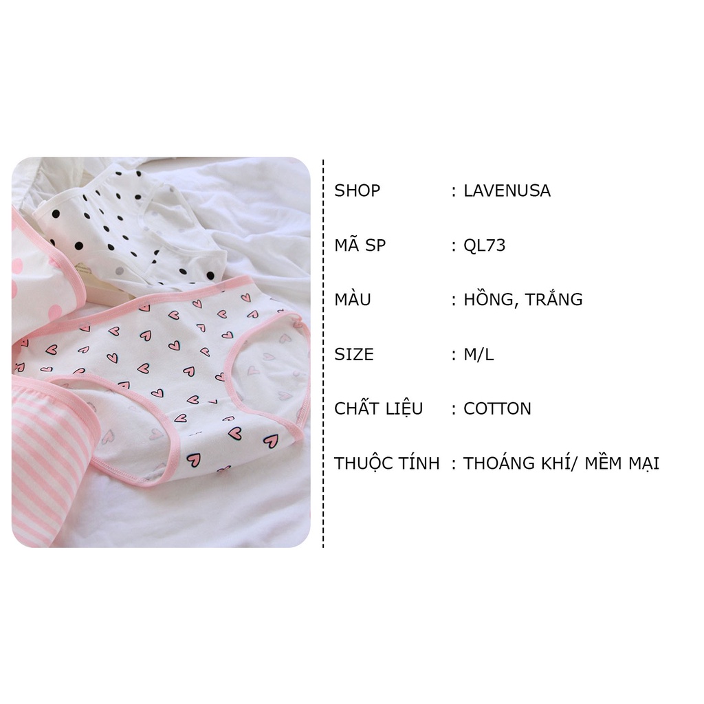 Quần lót cotton cao cấp hình trái tim đáng yêu dành cho nữ LAVENUSA QL73