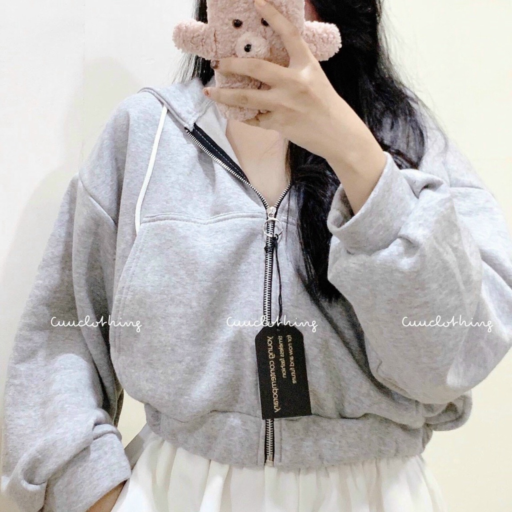 [Mã 44FASHIONSALE214 giảm 10K đơn 50K] ÁO KHOÁC CROPTOP TAY PHỒNG NỮ VẢI NỈ ,ÁO HOODIE CROPTOP NỮ MÀU TRƠN NHIỀU MÀU