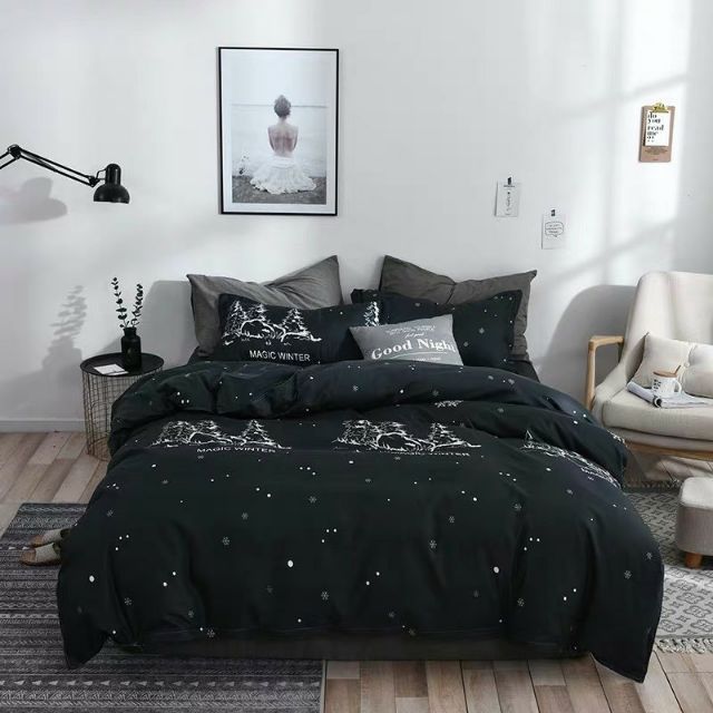 Bộ chăn ga gối Cotton Poly cây thông đen nhập khẩu