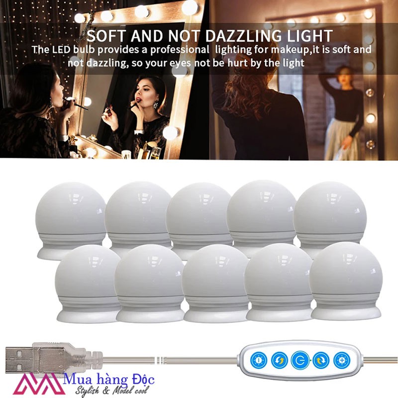 Đèn Trang Trí  💡💡💡  Dây Đèn Led Gắn Gương Trang Điểm 5 Màu Tự Điều Chỉnh