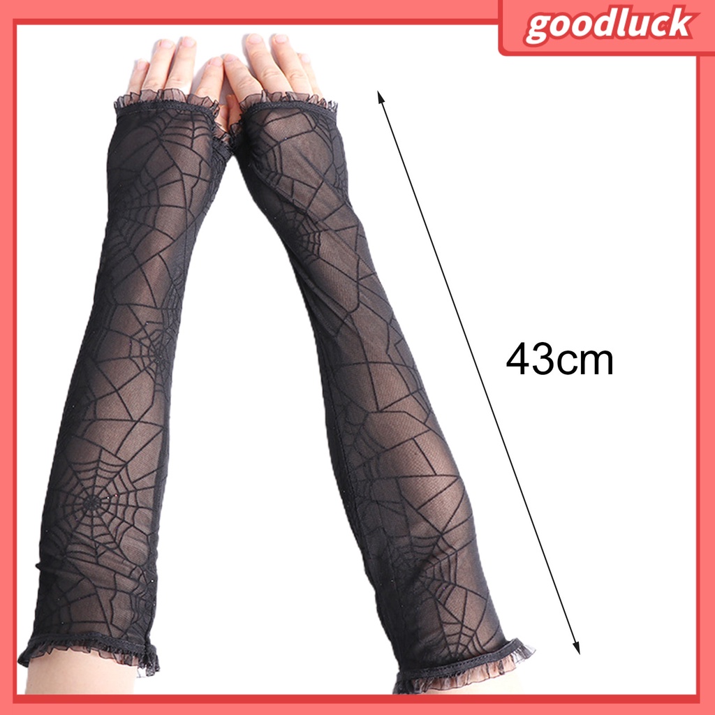 Găng tay hở ngón màu đen họa tiết nhện dùng hóa trang halloween