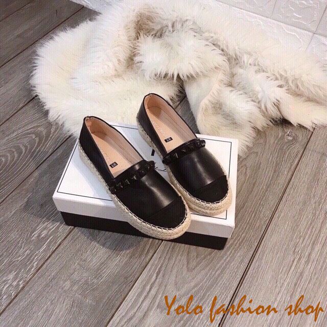 Giày lười slip on nữ đính đinh đế giả cói vintage thời trang hàng cao cấp chuẩn đẹp-GL14 | BigBuy360 - bigbuy360.vn
