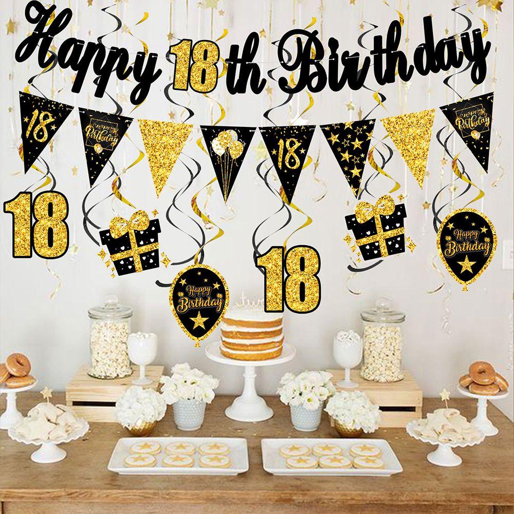 LEISURE Bộ Bong Bóng Và Chữ Happy Birthday Màu Vàng Đen Dùng Trang Trí Bánh Kem Sinh Nhật