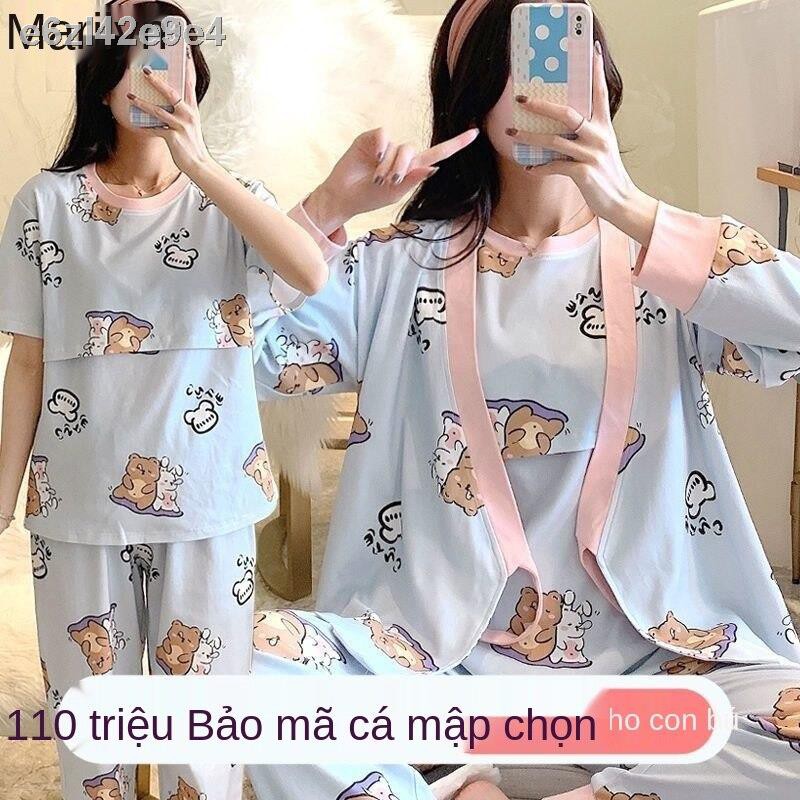 [Mới nhất ]Bộ quần áo giam giữ mùa xuân và thu hè cotton cho con bú sau sinh ba mảnh của phụ nững thai đồ ngủ phần mỏ