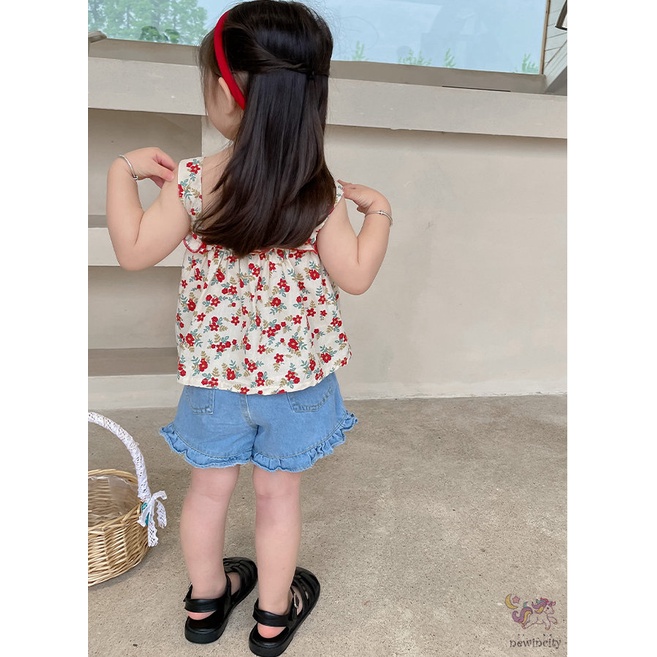 Set Đồ Mùa Hè 2 Món Gồm Áo Hai Dây In Hoa + Quần Ngắn Hàn Quốc Cho Bé Gái