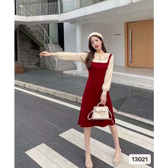 Đầm Váy Len Dáng Dài Giả Yếm Chất Đẹp Phong Cách Thời Trang Trẻ Trung
