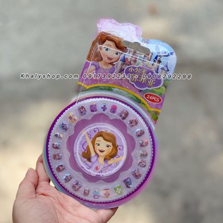 Vỉ nail tròn móng giả hình công chúa Sofia màu tím siêu xinh, siêu hot cho bé gái - 15NSOF001
