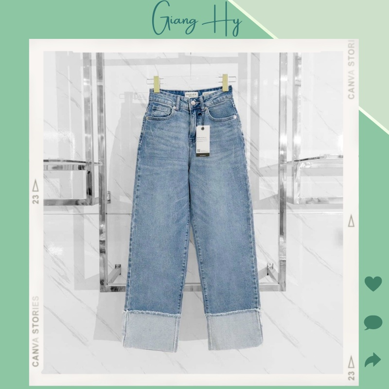 Quần jean nữ ống đứng quần bò nữ lưng cao ống suông đứng JEAN GẤP GẤU