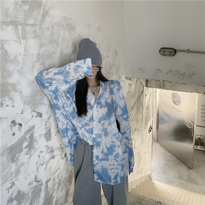 SUXI Áo Sơ Mi Nữ Tay Dài Màu Nhuộm Phong Cách Retro Thời Trang