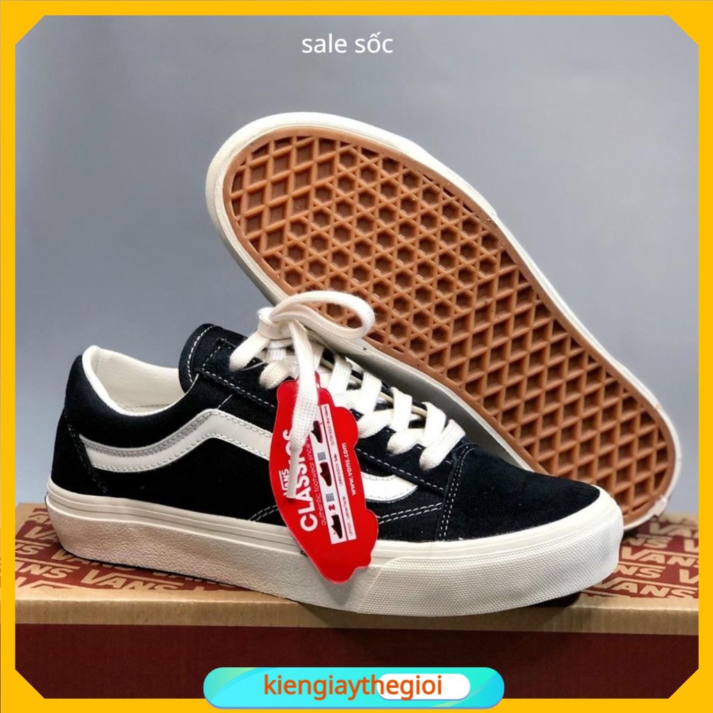 🏠kiengiaythegioi🏠Giày Nam Nữ - Giày Vans Old Skool Thể Thao Cổ Thấp Vải Đen Sọc Trắng fuil box bill