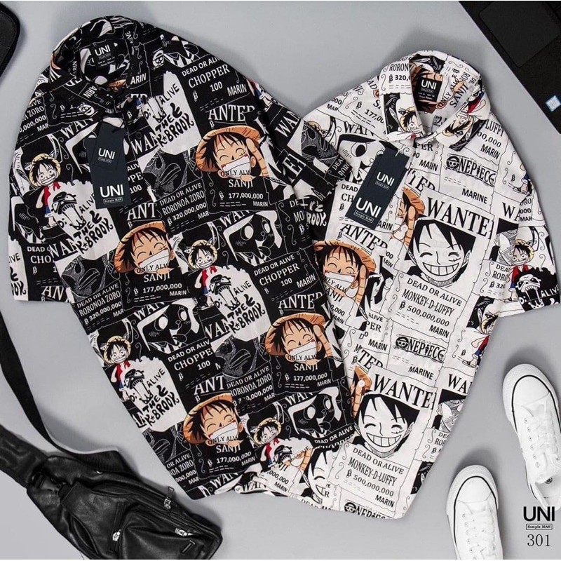 [Ảnh Shop Tự Chụp] Áo Sơmi Lụa Monkey D Luffy