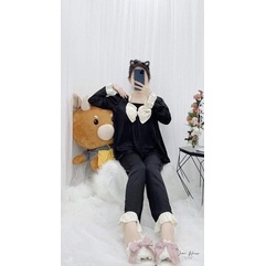 ĐỒ Ngù Pijama Quần Dài-Tay Dài mẩu nơ cute Bộ Mặc Nhà Kate Thái Cao Cấp Hàng Loại 1 Mềm Mại,  Thầm Hút Mồ Hôi 40ky-60ky