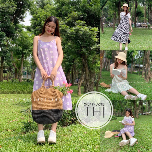 Váy hai dây hoa cúc maxi siêu hot 2020 (hình shop tự chụp/sẵn)