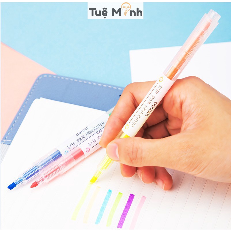 Set 3/6 bút highlight 2 đầu đánh dấu màu Pastel, bút nhớ nhiều màu Tuệ Minh