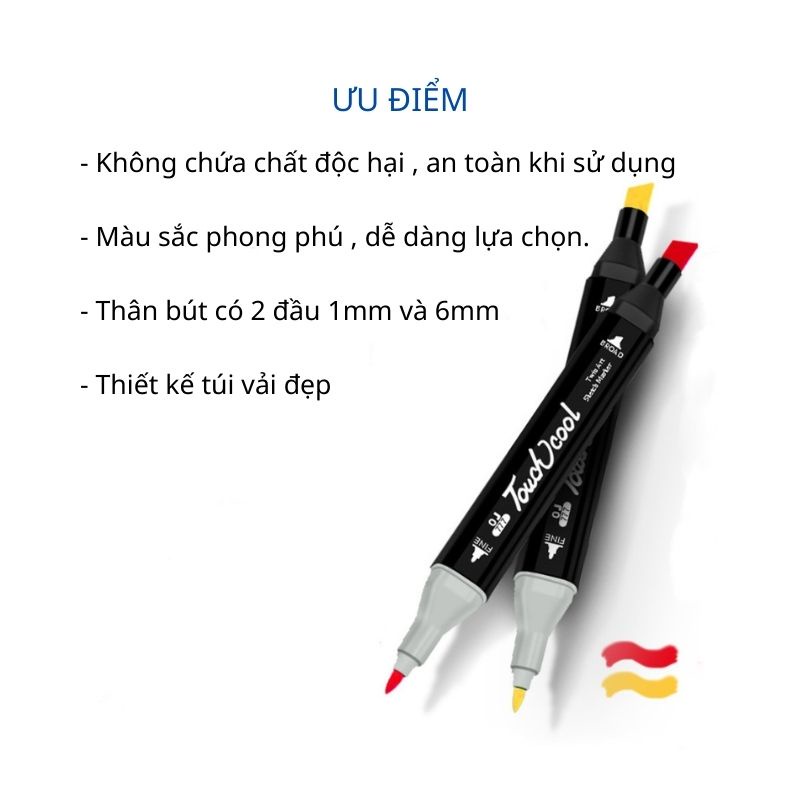 Bút Marker AIQ Store chất lượng cao, Bút dạ quang màu pastel có 2 đầu 1mm và 6mm kèm túi xách tiện lợi