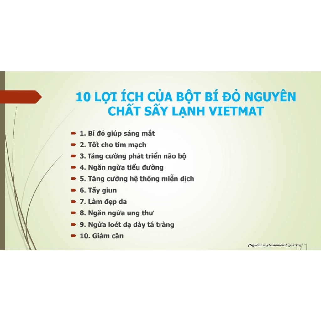 Bột bí đỏ nguyên chất sấy lạnh cho bé VIETMAT trọng lượng 30g/50g/60g/100g