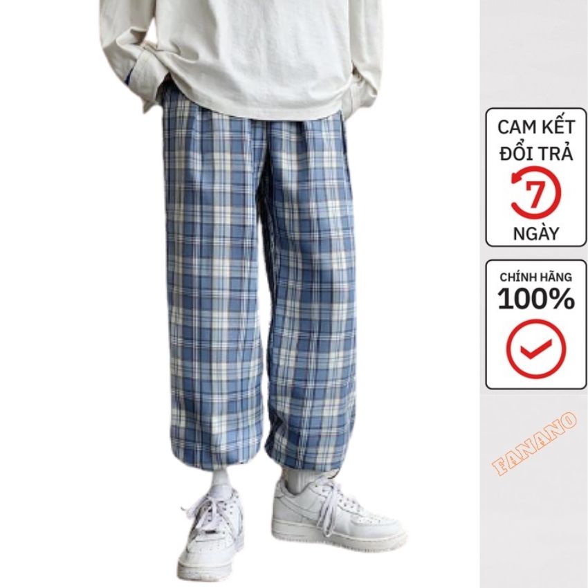 Quần kẻ caro baggy nam nữ  FANANO ống rộng unisex  QKRG029