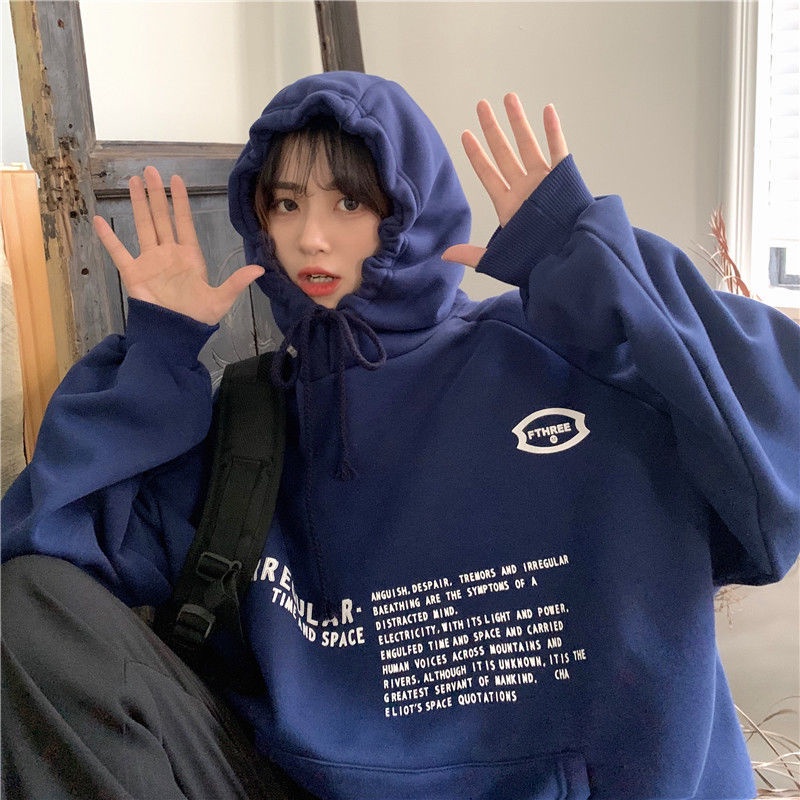 Áo Khoác Hoodie Len Lông Cừu Dày Dáng Rộng In Chữ Thời Trang Mùa Đông 2022 Mới