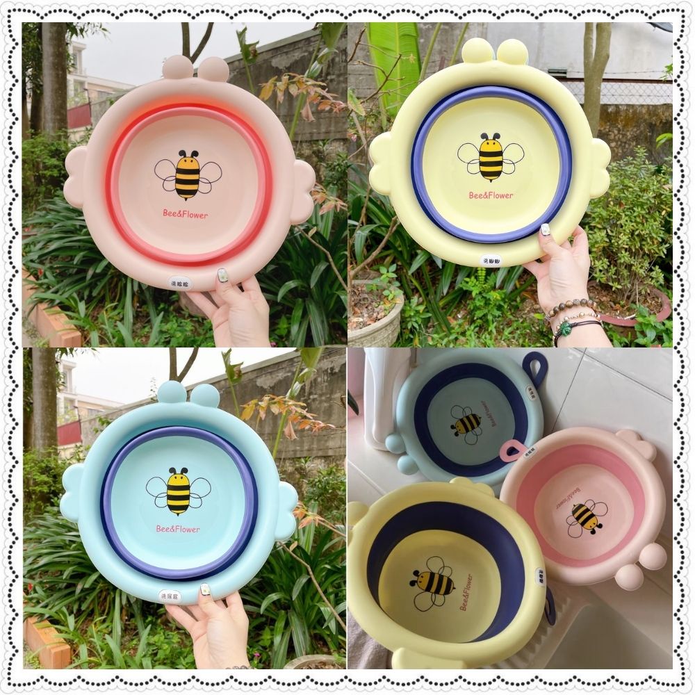 Chậu rửa mặt gấp gọn silicon cho bé hình ong cao cấp xếp gọn mang đi du lịch tiện dụng đồ sơ sinh