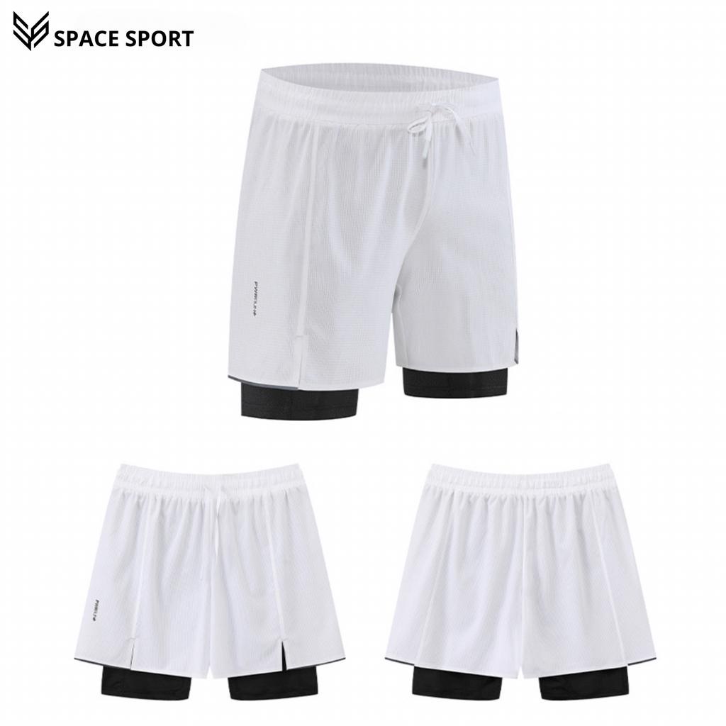 Quần Short Thể Thao Nam 2 Lớp, Quần Chạy Bộ Nam Space Co Giãn, Thoải Mái, Năng Động
