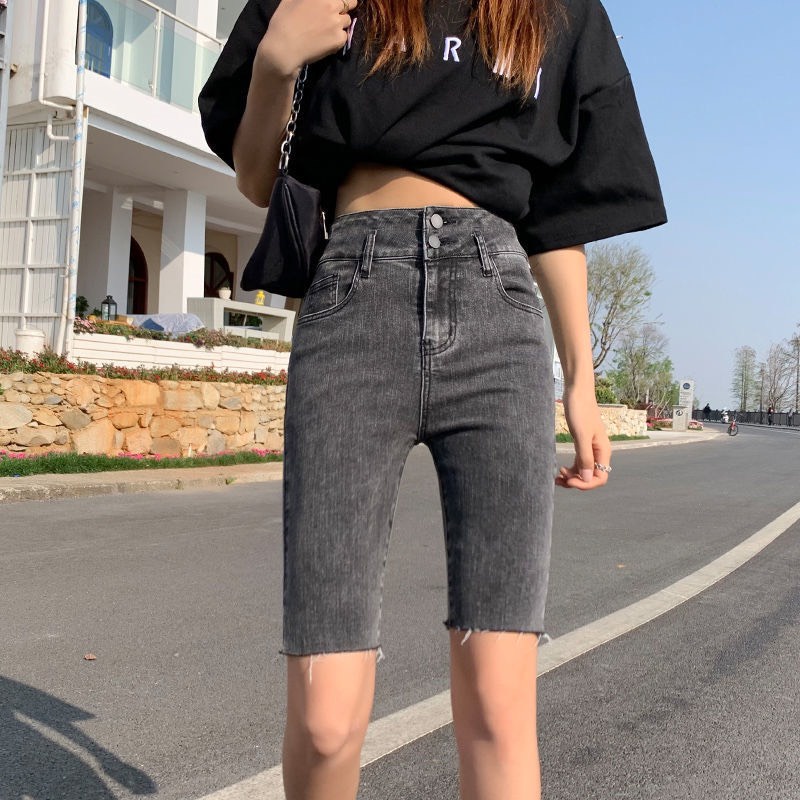 [56kg-90kg] Quần bò ngố / lửng BIGSIZE lưng cao 2 nút, co dãn mạnh, màu xám lông chuột rẻ đẹp thời trang MLJ 4231