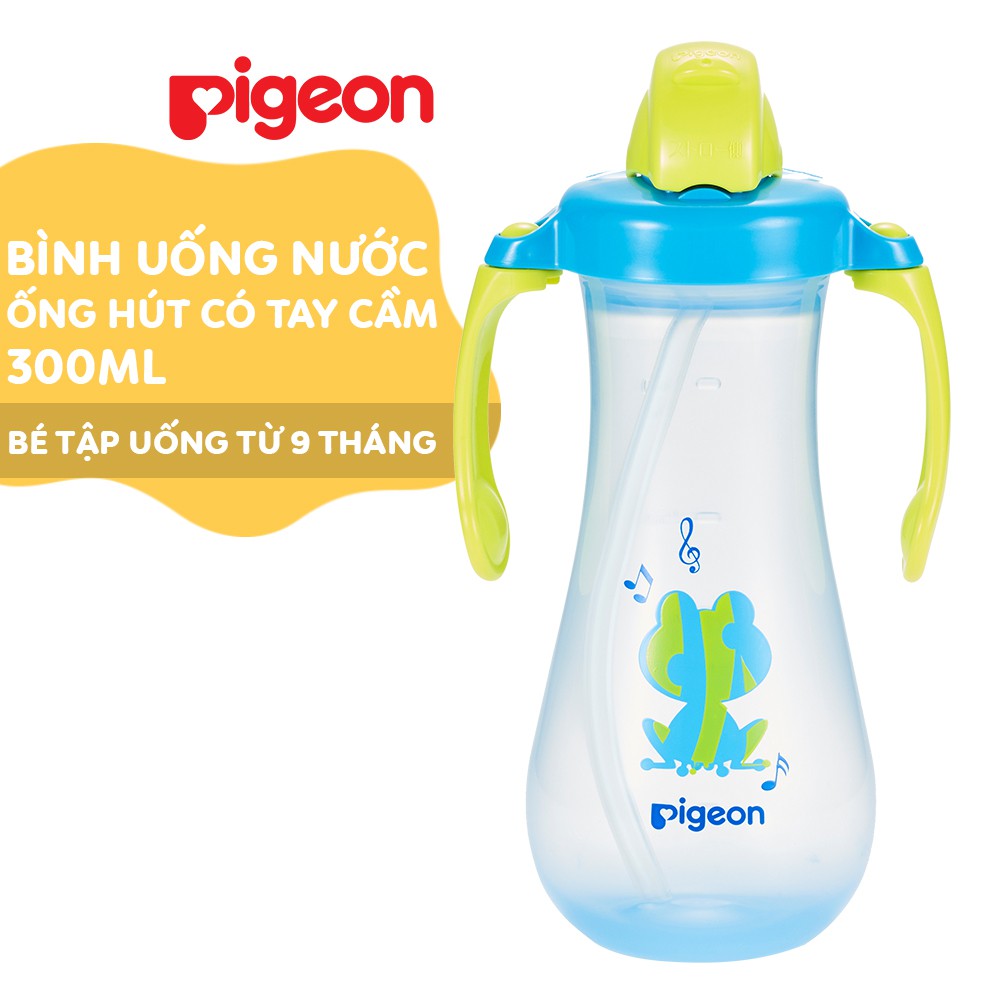 Bình uống nước ống hút có tay cầm Pigeon 300ml - Màu Xanh/ Hồng