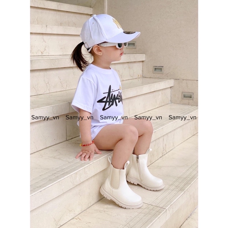 Áo thun trẻ em, áo phông gia đình SAMY KIDS áo cho bé trai, bé gái tay lỡ unisex Drew Stussy