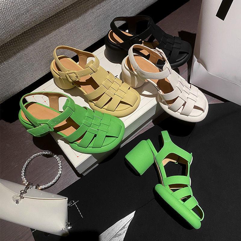 Giày Sandal Cao Gót 2022 Bằng Da Thật Hở Mũi Thời Trang Mùa Hè Cho Nữ