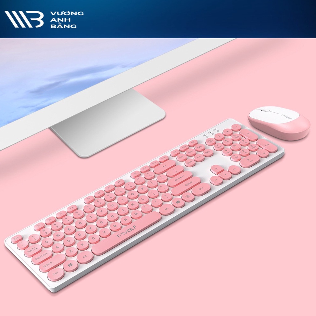 Combo phím chuột Keyboard + Mouse không dây T-WOLF TF770 Pink