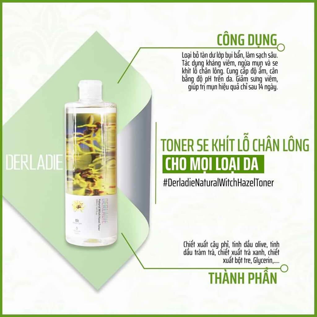 Combo Làm Sạch, Dưỡng Ẩm, Dịu Nhẹ Chiết Xuất Cây Phỉ Derladie (Nước Tấy Trang 500ml + Nước Hoa Hồng 500ml)