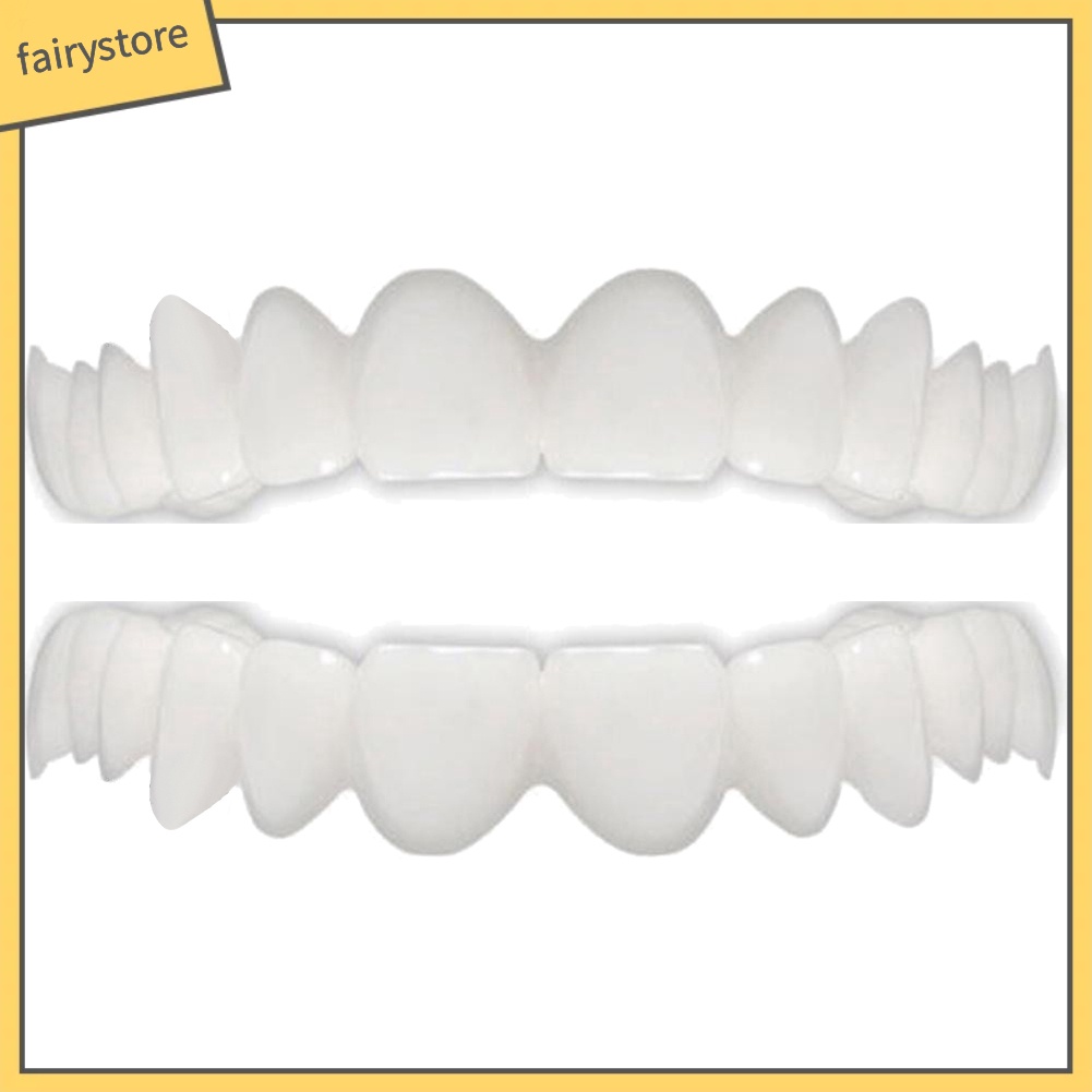 FS_2Pcs Silicone Simulation Upper Bottom Teeth Denture Whitening Fake Tooth Cover