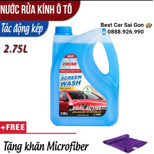 Rửa kính ô tô Focar can 2.75L- Tặng khăn lau xe