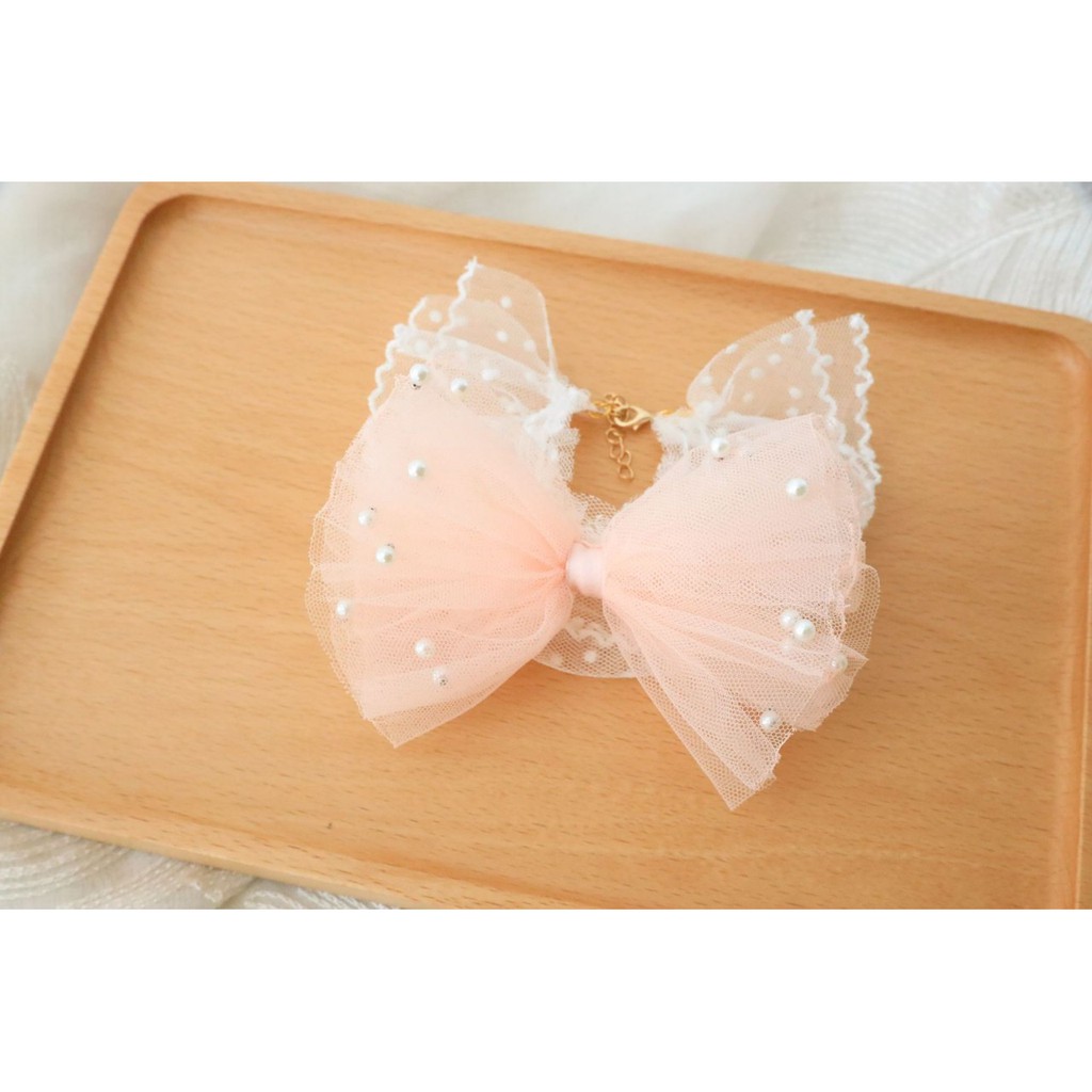 Vòng đeo cổ CAMQUYTSTORE ren bi kèm nơ dễ thương cho thú cưng chó mèo