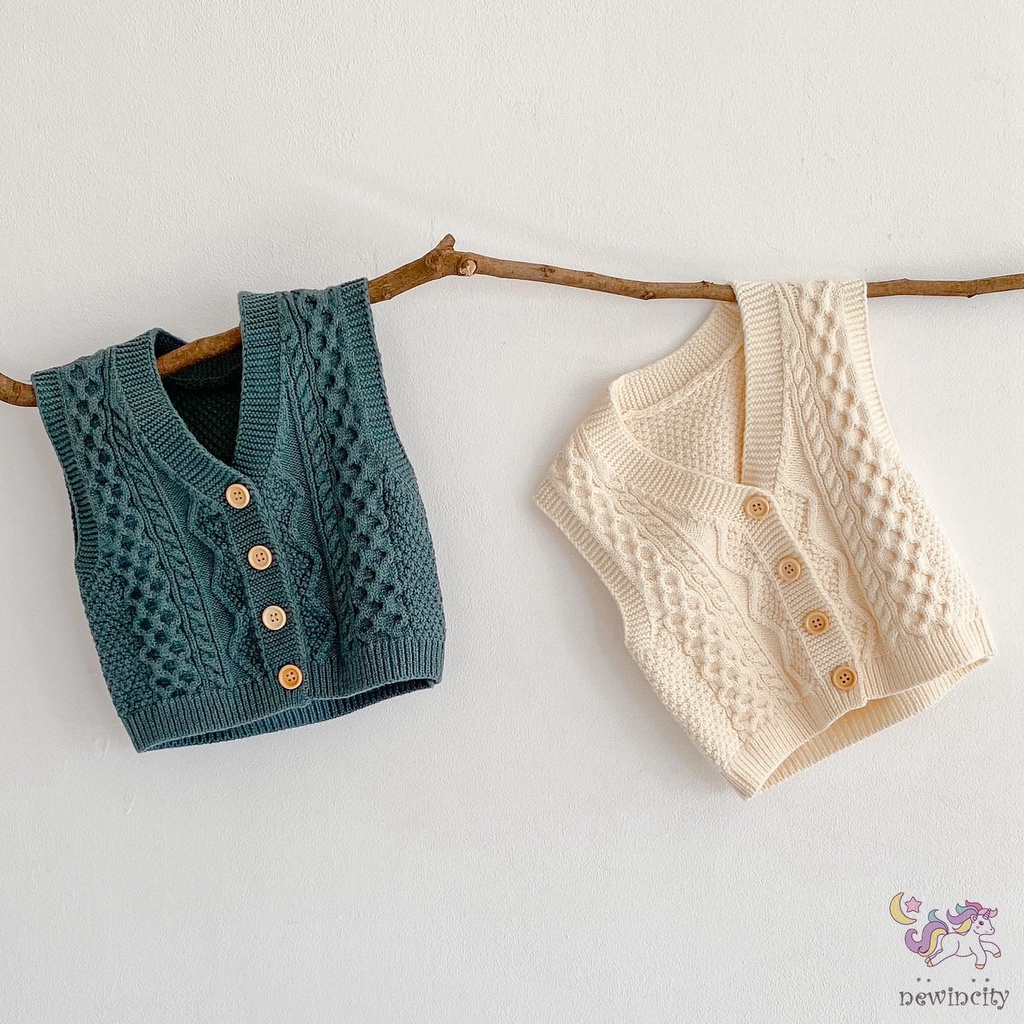 Áo len không tay cổ chữ V cho bé