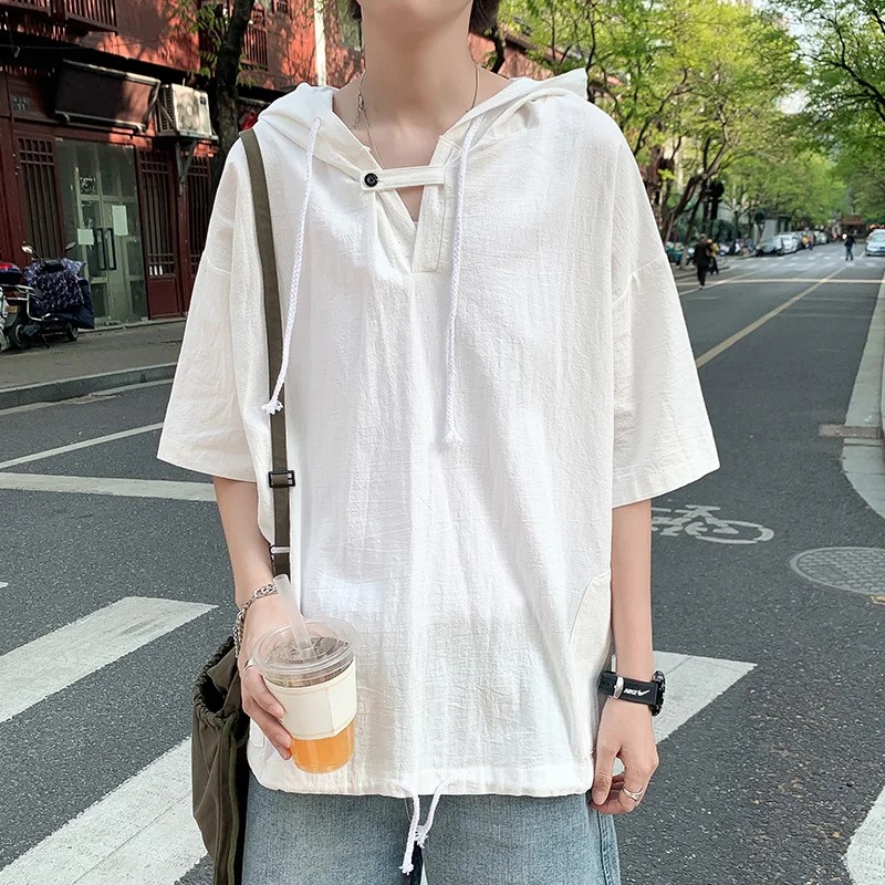 Áo Hoodie Tay Ngắn Thời Trang Hè 2021 Phong Cách Hong Kong Cho Nam