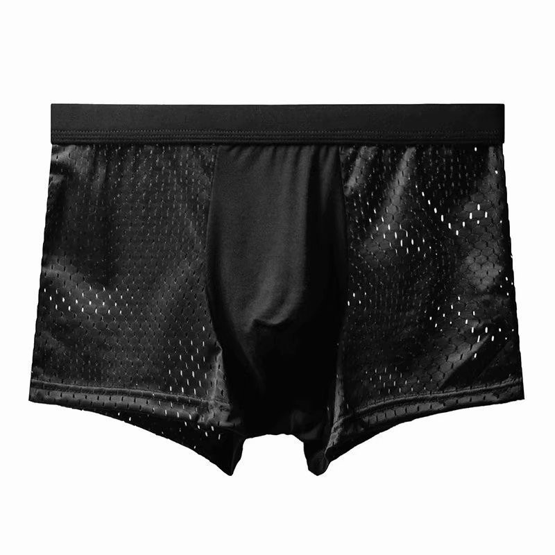 Underwear 【L-4XL】Men’s breathable underpants, quick-drying ice silk, cool boxer briefs, boxer briefs, mid-waist ultra-thin breathable youth mesh student briefs oversized