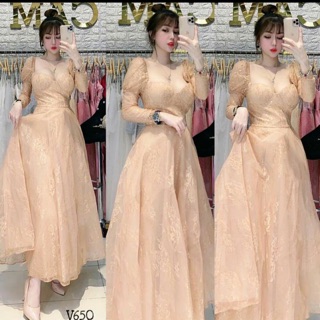 Đầm xòe ren mi tay dài