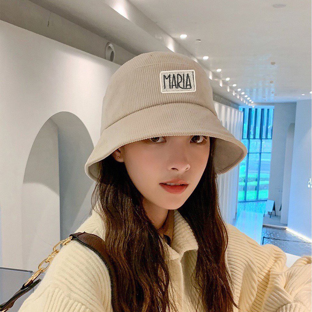 Mũ bucket vành cụp Nón tai bèo thêu chữ chất nhung tăm cao cấp form unisex nam nữ