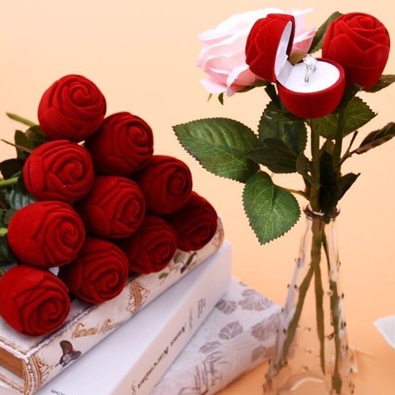 1 Hộp Đựng Nhẫn Hình Hoa Hồng Lãng Mạn