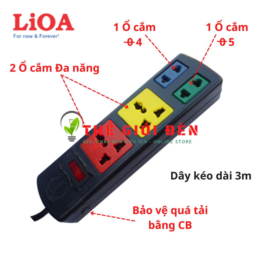 Ổ cắm điện LIOA kéo dài cao cấp, đa năng kết hợp, có công tắc, bảo vệ quá tải CB [GIÁ RẺ]