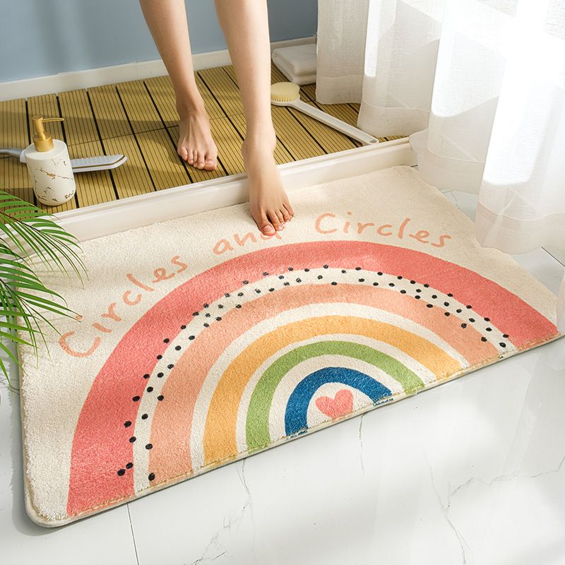 Thảm Lót Sàn Nhà Tắm Hình Vuông Họa Tiết Cầu Vồng Chất Liệu Thấm Hút Nhanh Khô Chống Trượt Tiện